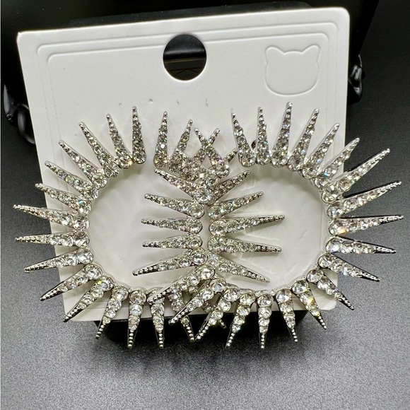 New Sparkling Crystal Accented Silver Hoop Earrings - Picture 8 of 10